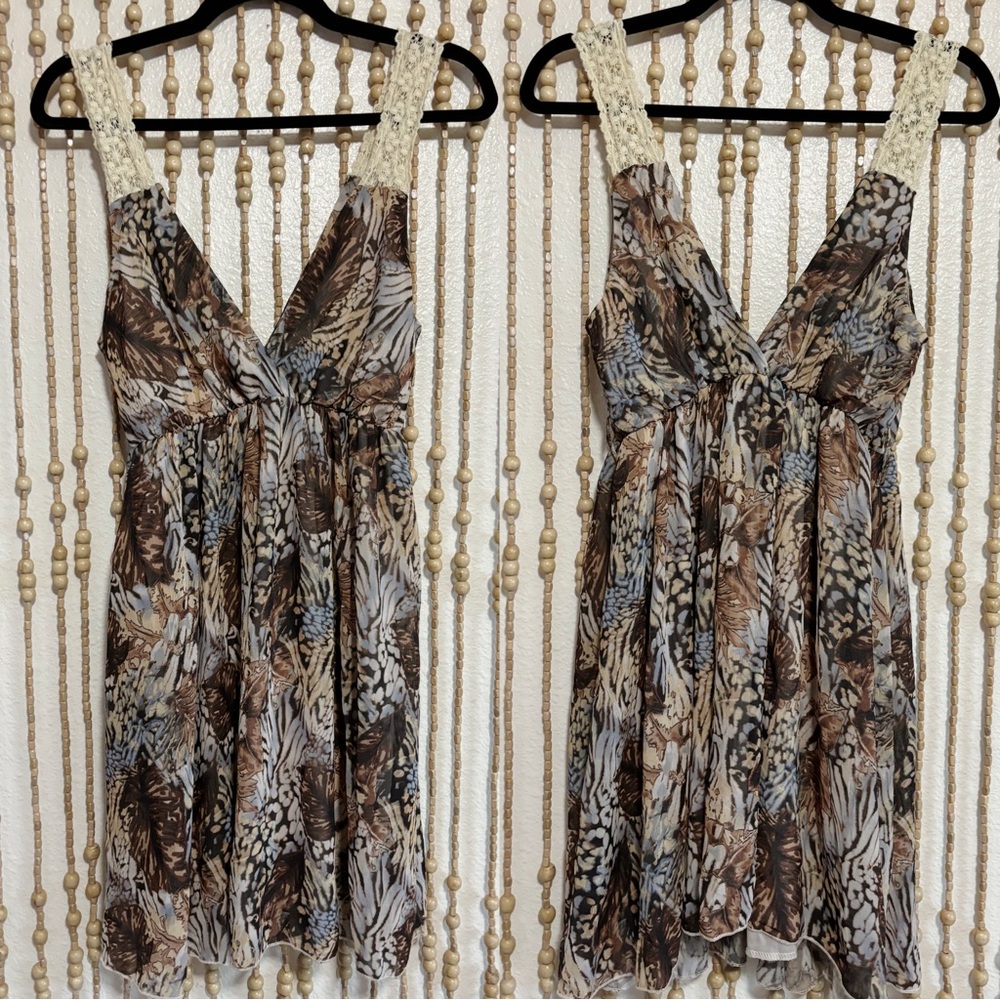 Ya LA Vintage Y2K Fairy Grunge Moth Butterfly Boho Empire Babydoll Crochet Dress